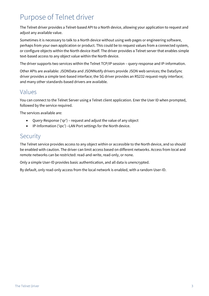 Preview thumbnail of page 3 of the Telnet Driver Manual PDF document.